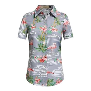 Womens Med Floral Print Short Sleeve Shirts Summer Beach Casual Button Slim Fit - Picture 1 of 4
