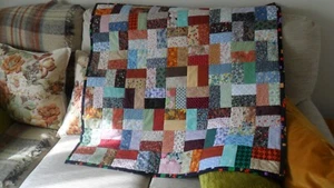 Patchwork Lap Quilt Lightly Hand Quilted All New Fabric 2 oz Wadding 35 x 35 ins - Picture 1 of 8