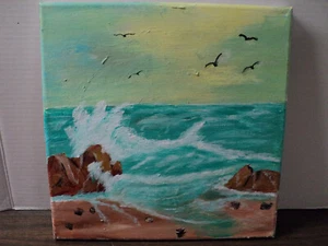 12x12 Acrylic Painting Susies Sea Shore By Local Amateur Artist On Canvas - Picture 1 of 2
