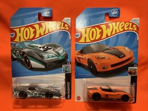2012 Hot Wheels '76 Greenwood Corvette Grey + 2023 Corvette C6 Orange - Picture 1 of 10