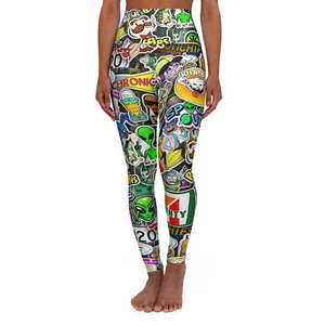 Trendy High Waisted Yoga Leggings - Fun Sticker Design for Active Lifestyles - Picture 1 of 25