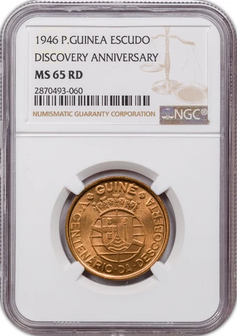 1946 P. GUINEA ESCUDO DISCOVERY ANNIVERSARY NGC MS65 RD ONLY 1 GRADED HIGHER Cover