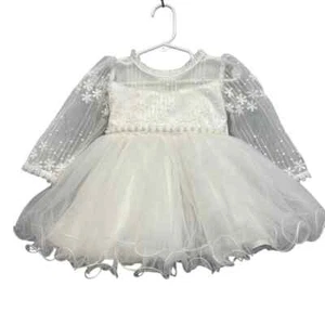 Girls Size 6 Long Sheer Sleeve Embroidered Pearls Flower Girl Wedding Dress - Picture 1 of 6