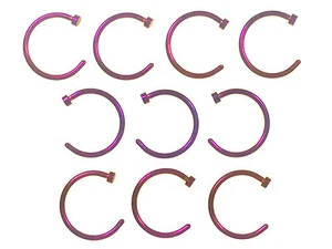 Aros de nariz de acero 316L enchapados en púrpura de 10 piezas al por mayor joyería corporal anillos de 20 g, 18 g - Imagen 1 de 1