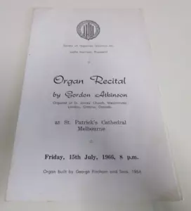 Programa de recitales de órgano - Gordon Atkinson - Catedral de San Patricio, Melb. - 1966 - Imagen 1 de 7
