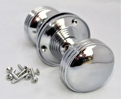 DOOR KNOBS Chrome Silver Handle1 SETS MORTICE REEDED SPRUNG Round Internal D27 - Image 1 of 4