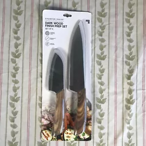 NIP Sharper Image Kitchen Knives Knife Prep Set Dark Finish 4 Pcs Santoku Chef - Picture 1 of 8