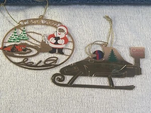 Christmas ornaments set of 2 brass race car & ski mobile Cara PO5389 - Picture 1 of 5