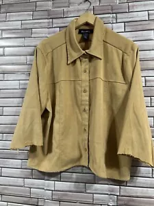 Denim & Co womens XL tan Suede Shirt Jacket button up distressed 3/4 sleeves - Picture 1 of 13