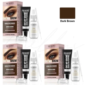 REVERS Henna Eyebrow Kit with Dye and Activator - Dark Brown *PACK OF 3* - Picture 1 of 2