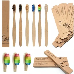 Eco Friendly Bamboo Toothbrush Natural Biodegradable Wood Medium Bristles Adult - Picture 1 of 11