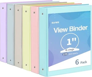SUNEE 1 Inch Binders 3 Ring 6 Pack, Clear View Three Ring Binders PVC-Free (Fit - Picture 1 of 9