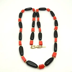 Collar de cuentas de acrílico Napier vintage rojo negro oro cadena de cadena única encordada - Imagen 1 de 9
