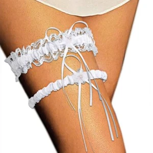 Bride Wedding Garter White Lace Flower Garters Bowknot Stretch Leg Garter Set... - Picture 1 of 7