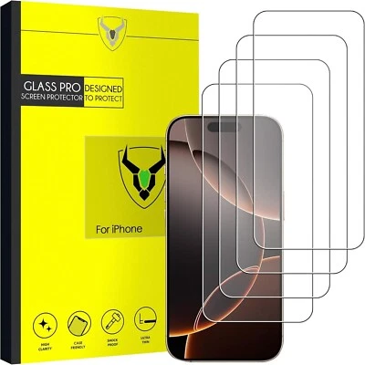 4x PACK Tempered Glass Screen Protector For iPhone 17 16 15 14 Air Pro Max Plus - Image 1 of 4