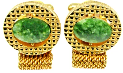 Gemelos de jade Swank vintage malla dorada envolventes alrededor de cabujón para hombre’s uso formal Foto 1 de 4