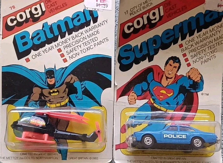 Rare Lot Of 2 Nib Corgi Batman Helicopter & Superman Police Car 1979 - Image 1 of 3