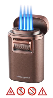 Zigarrenfeuerzeug Silver Match Monaco, 4xJet, Sturmfeuerzeug  edel Deluxe Ablage - Bild 1 von 4