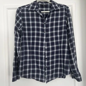 Brooke Brothers Women’s Shirt Sz12 Blue W Pink And White Plaid Flannel - Picture 1 of 6
