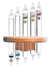 Original 5-tube Galileo Thermometer Wall Mount Hanging Gold Tags - Oak