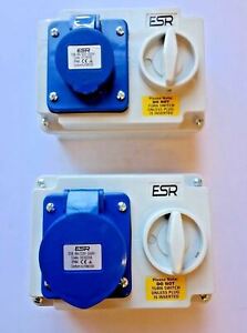 Interlocked switched socket Single phase 3pin 16A 32A 240v Blue Wall mounted 44