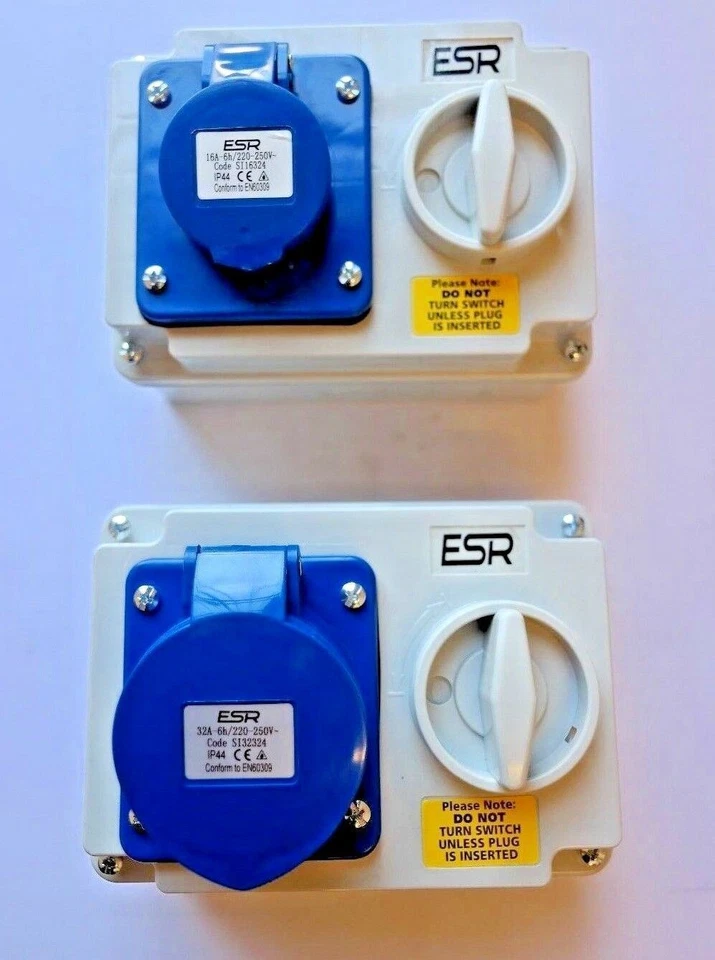 Interlocked switched socket Single phase 3pin 16A 32A 240v Blue Wall mounted 44 - Image 1 of 2