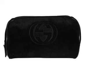Gucci Toiletry Bag Embossed GG Logo Black Suede Cosmetic Travel Clutch Bag Pouch - Picture 1 of 15