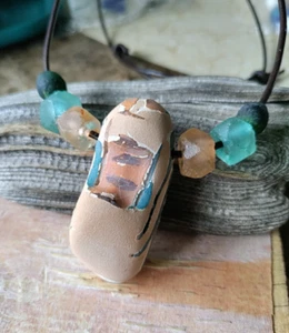 California Ocean Pottery Adjustable Leather Necklace Powder Glass Bead Men Women - Picture 1 of 7