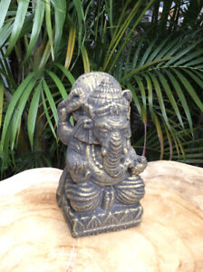 Mini Balinese GANESHA  Hindu Garden Statue Feature-Gold/Black15cm