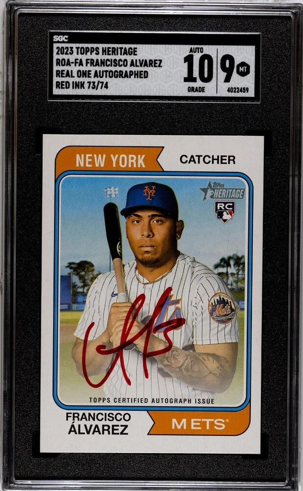 2023 Topps Heritage Real One Francisco Alvarez Red Ink Auto ROA-FA Mets SGC 10/9 - Image 1 of 2