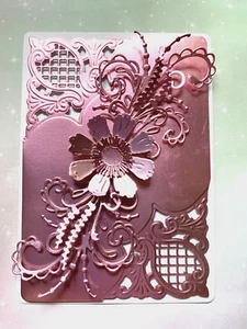 HANDMADE 3D CARD TOPPER , FLOWER FLOURISH , INTRICATE ....PINK PEARL CARD - Picture 1 of 2