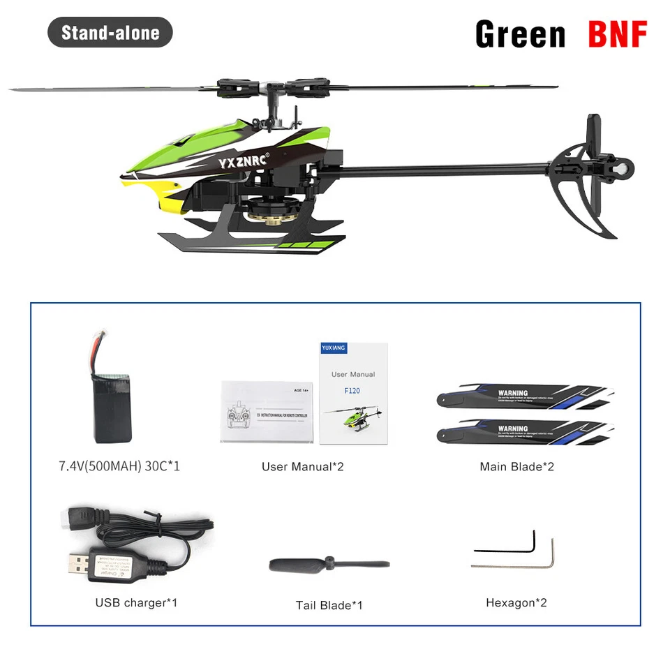 ​YXZNRC F120 3D 2.4G 6CH 6-Axis Gyro Direct Drive Flybarless RC Helicopter - Image 1 of 4