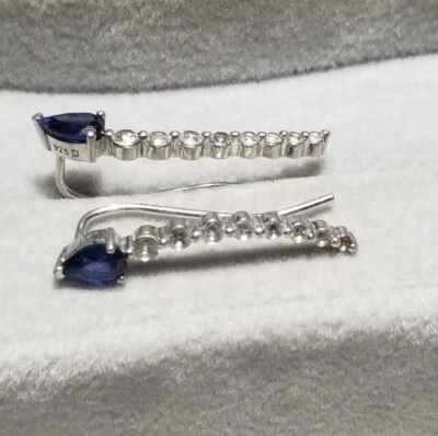 Kay jewelers Sterling silver blue sapphire lab created crawler Earrings  - Image 1 of 4