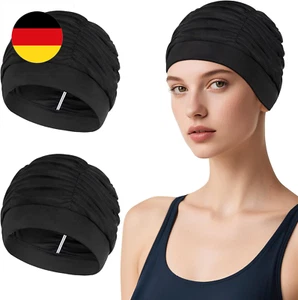 2 Stück Badekappe Damen, Atmungsaktiv Schwimmkappe Elastische Polyester-Stoff Sc - Bild 1 von 7
