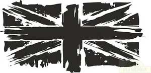 UK Flag No.2 Distressed hood side vinyl DECAL  for car  black 500mm x 1000mm - Picture 1 of 2