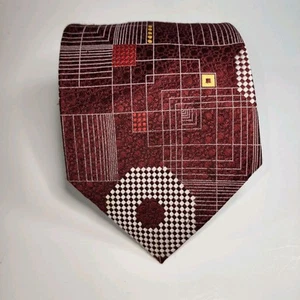 VINTAGE RETRO JOHNNY CARSON Abstract/Geometric Brocade Red, Gold, White Neck Tie - Picture 1 of 9