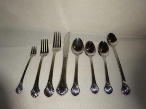 One 8-Piece Place Setting Gorham 18/8 Stainless Steel Fluted Shell Base Flatware - Picture 1 of 17