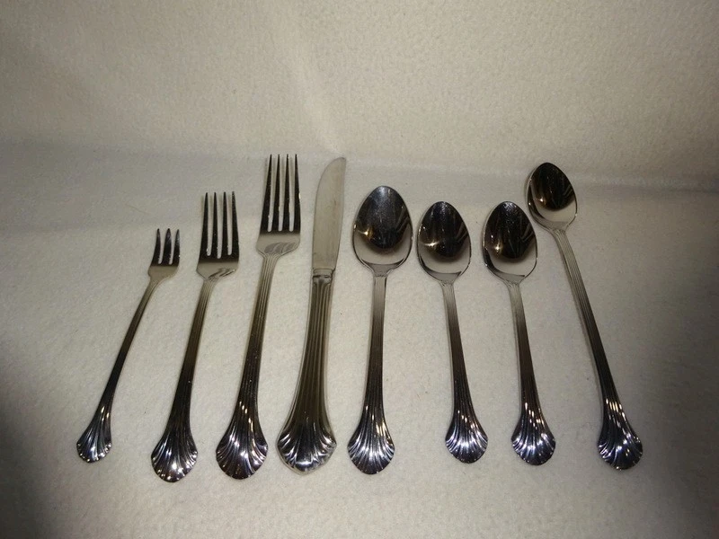 One 8-Piece Place Setting Gorham 18/8 Stainless Steel Fluted Shell Base Flatware - Image 1 of 4