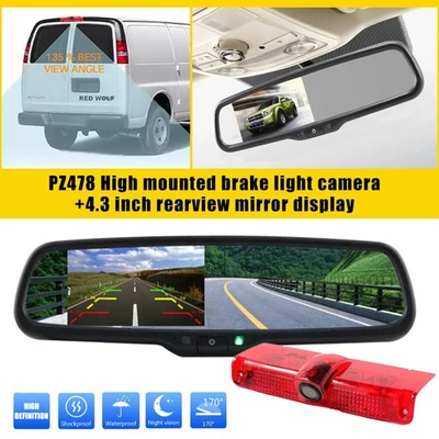 4.3" Mirror Car Monitor Brake Light Reverse Backup Camera Kit for Chevy Express - Image 1 of 4