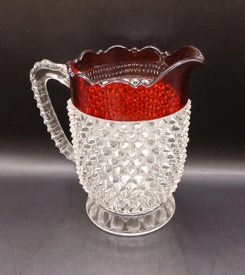 Victorian c.1880 Doyle & Co. Ruby Stained Pointed Hobnail 7" Water Pitcher - Image 1 of 4
