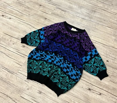 Vintage 80s/90s Mens Large 1/4 Sleeve Keith Haring Abstract Crewneck Ski Sweater - Image 1 of 4