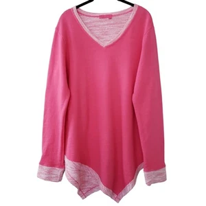 Fresh Produce Long Sleeve French Terry Asymmetric Hem Oversized Tunic Top, Pink - Picture 1 of 9