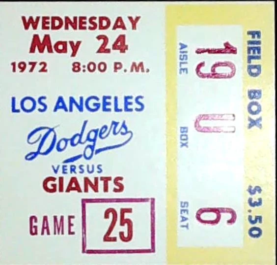 Steve Stone Win #6 CGSO 3 bateadores Dodgers Giants MLB boleto Stub Park 24/05/1972 Foto 1 de 2