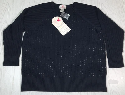 Suéter De Colección Quacker Factory Mujer 2X Azul Marino Cuello Redondo Adornado Con Cuentas Foto 1 de 4