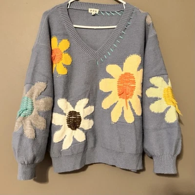 Suéter Pullover POL Good Mood Estampado Floral Azul Cosido Mujeres Pequeño Foto 1 de 4