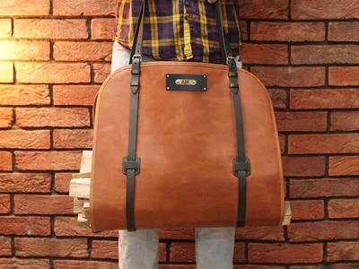 Portador de troncos de cuero, portador de leña, accesorio de chimenea de cuero, hecho a mano Foto 1 de 4