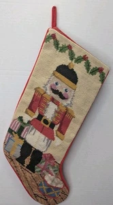 Vintage Wolle Kreuzstich Nadelspitze Weihnachtsstrumpf Nussknacker Soldat gefüttert - Bild 1 von 9