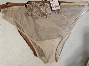 Womens 2 Pair Pack Sheer Beige Floral Embroidered Cheeky Panties Size XXXL 3X 22 - Picture 1 of 9