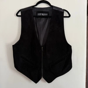 Vintage Años 90 | Chaleco de Gamuza Occidental de Cuero AJ Negro con Cremallera Frontal | Talla Mediana - Imagen 1 de 4