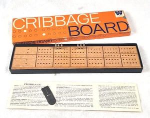 Vintage Whitman Wood Cribbage Board 4879 Japan Complete w/ Box & Metal Pegs - Picture 1 of 6